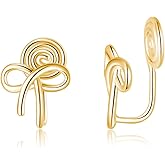 Reffeer Solid 925 Sterling Silver Bow Clip On Earrings Ribbon for Women Bowknot Cuff Earrings Non Pierced Wrap Earrings