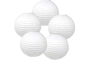 Just Artifacts 24-Inch White Chinese Japanese Paper Lanterns (Set of 5, White)