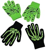 N'Ice Caps Boys Magic Stretch Glove 2 Pair Pack Assortment (6-14yrs, Neon Green Skeleton/Neon Green)