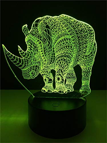 L2eD 3D Led Lamp Table Night Light 7 Color Change Light with Multicolored Touch Button Acrylic Power by USB Batteries Gifts Kids Big Rhino