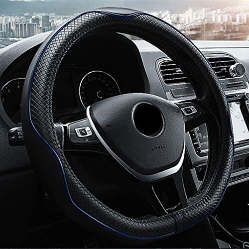 HYUGO D Type Steering Wheel Cover - Flat Bottom Car Steering Wheel Protector D Cut Shaped Diameter 38cm(15") Genuine Leather