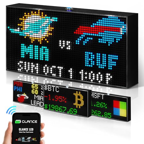 Glance LED Ticker - Customizable LED Display Sports Ticker, LED Display for Man Cave, Stock Market Ticker Display, Sports Score Retro Smart Pixel Display, Weather Display - 10.5"x5.5" Made in USA