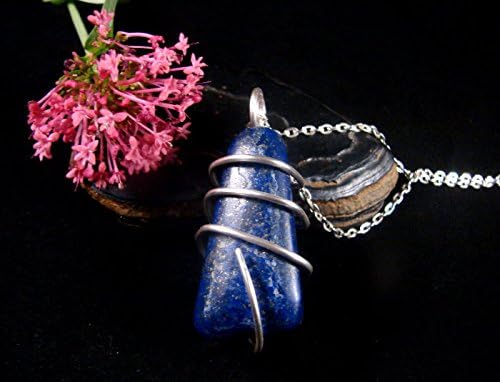 Afghanistan Blue Lapis Lazuli Quartz Crystal Pendant in Sterling Silver #57