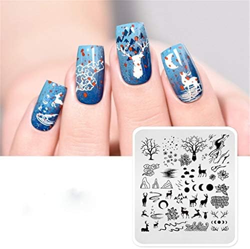 ネイルアートスタンピングプレートセットの花と幾何学的なイメージのテンプレートステンシル 女性のためのシンプルなデザインのネイル スタンパーマニキュアツールのブラックデザインパターン M B0ntf564 1 3円