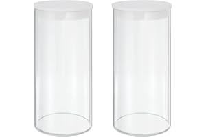 MECCANIXITY Transparent Plastic Storage Tubes, 2 3/4" x 6"(70x150mm) Polycarbonate Clear Rigid Round Storage Tubing with Black Lid, 2 Set