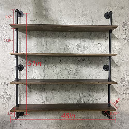 Industrial Pipe Wall Shelves Pipe Shelving with Real Wood Plank ,48 Inches Floating Shelves for