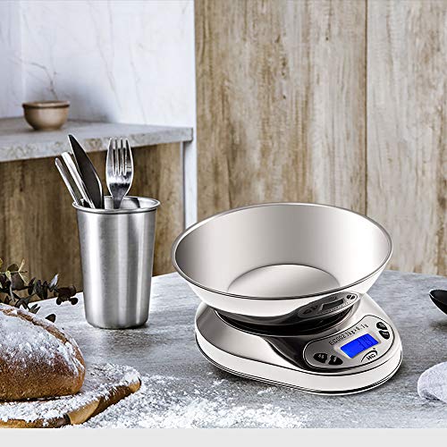 Hochioce Digital Food Kitchen Scales, Multifunction Kitchen Scales, Removalble Bowl for Cooking and Baking,0.1g High Precision Scales, LCD Display,Stainless Steel-Silver