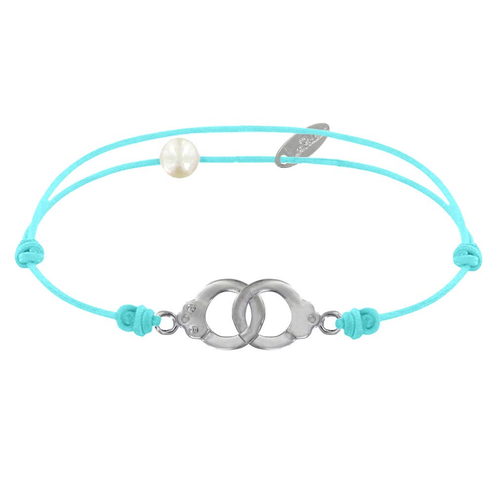 LES POULETTES BIJOUX - Bracelet Link in Sterling Silver 925 Handcuffs - Turquoise