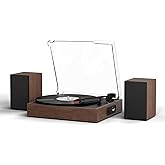 Vinyl Record Player with External Stereo Speakers Vintage Turntable for Vinyl Records LP Players Support Wireless Playback 2 Speed Auto Stop RCA Out Walnut