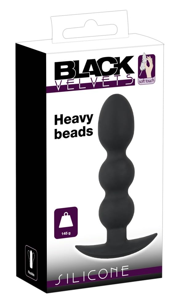Black Velvets Heavy Beads Anal Plug Black 13.3 cm