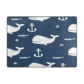 ALAZA Vintage White Whale Fish Starfish Anchor Blue Area Rug Rugs for Living Room Bedroom 5'3 x 4' 51QMEr6J7jL