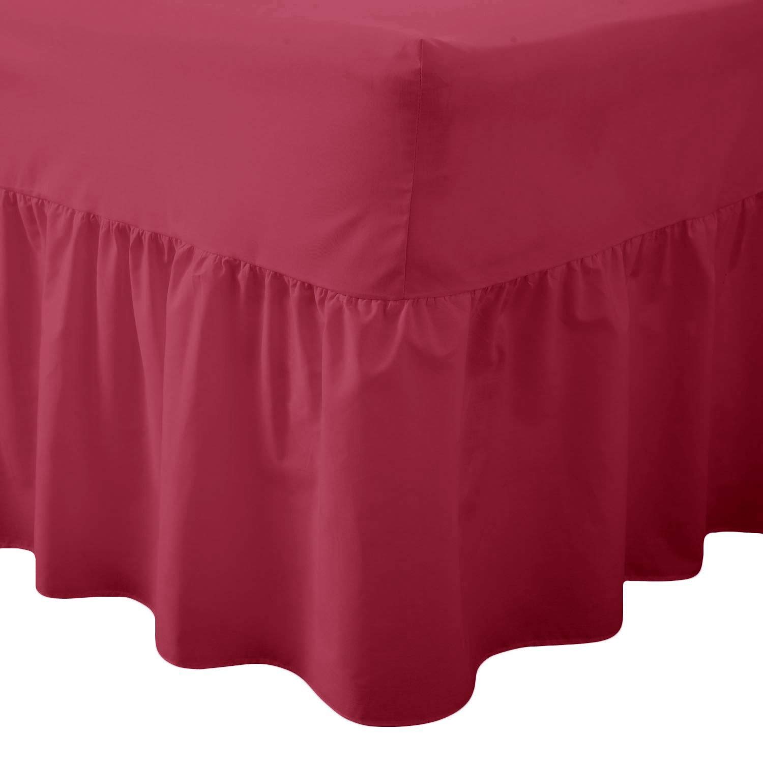 AmigoZone Plain Pollycotton Valance Fitted Sheet Or Pillow Pair Cases (Single, Wine)