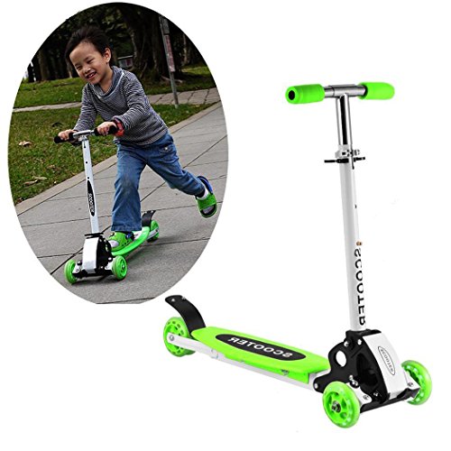 Fashine Kids 3 Wheel Foldable Kick Scooter, Height Adjustable / LED Flashing Wheel Kick Scooter for Children (3-12 Years Old) [US STOCK] (Green) - Thumbnail 5