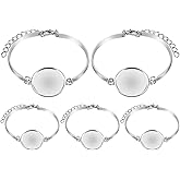 UPIQNG 5Pcs Cabochon Bangle Bracelet Round Sliver Bezel DIY Accessories Stainless Steel Blank Tray Adjustable Bangle for Jewelry Bracelet Making (Small)