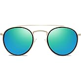 SOJOS Retro Vintage Round Polarized Sunglasses for Women Men Small Double Bridge Circle Sunnies SJ1104