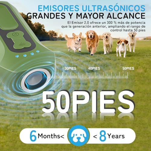 Ahuyentador de Perros Recargable Antiladridos para Perros Ultrasónicos | Dispositivo seguro y humano para corregir conductas. Ideal para entrenar en interiores y exteriores. Eficaz hasta 50 pies.