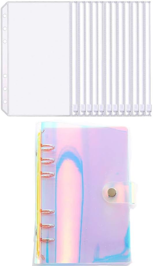Binder Pockets10Pcs A6 Zipper Pouch,Refillable,Envelope Pouch Standard 6 Holes Binder Pouches Waterproof,Snap Button Closure Loose Leaf,Round Ring Binder Cover