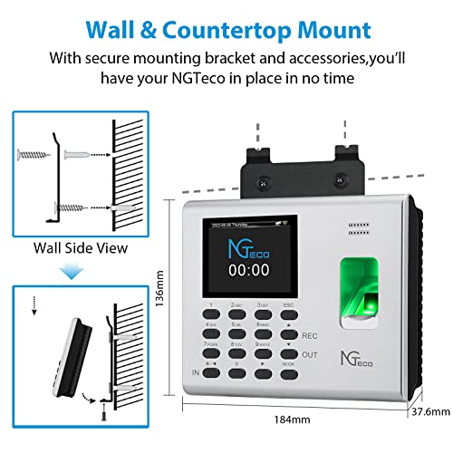 NGTeco Time Clock Fingerprint Time Clocks for Employees Small