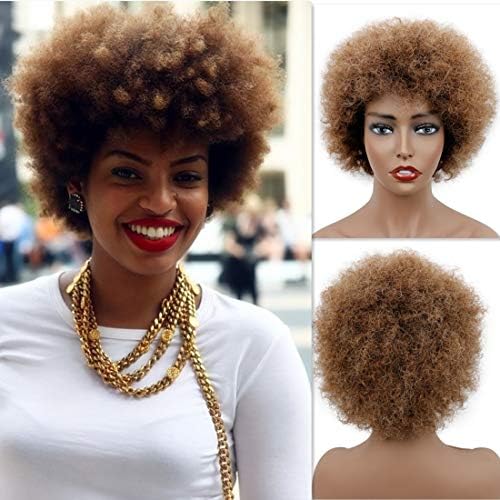 Cute Fairy Short Ombre Afro Curly Human Hair Wigs Brazilian Virgin Afro Fluffy Wig Short Kinky Curly Human Hair Wig Black Ombre Brown Color 6inch