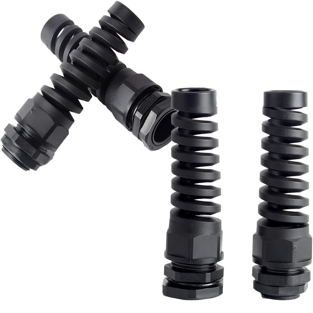 Cable Gland Connector, PG7 Plastic Wire Hole IP68 Waterproof Flex Spiral Strain Relief Protector for 3-6mm Dia Wire, 4pcs