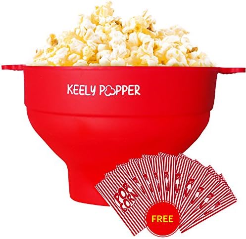 Microwave Popcorn Popper Maker Bowl is Microwavable for Pop Corn with Lid and 10 Bonus Popcorn Bags 100% FDA Approved Food-Grade Silicone Oil-Free Snack