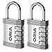 ORIA Combination Padlock, 4 Digit Combination Lock, Metal and Plated Steel Material for School, Employee, Gym or Sports Locker, Case, Toolbox, Fence, Hasp Cabinet and Storage, Set of 2, Silver