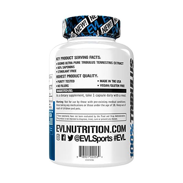 Evlution-Nutrition-100-Pure-Tribulus-Terrestris-Extract-Maximum-Potency-90-Steroidal-Saponins-Testosterone-Booster-and-Estrogen-Blocker-Support-60-Capsules Evlution Nutrition 100% Pure Tribulus Terrestris Extract - Maximum Potency 90% Steroidal Saponins, Testosterone Booster…
