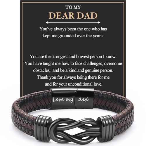 EYQV Gifts for Dad Husband Boyfriend Brother Son, Engraved Leather Bracelet Gifts for Nephew Grandson, Birthday Gifts Valentines Gifts Christmas Gifts for Men Teenage Boys