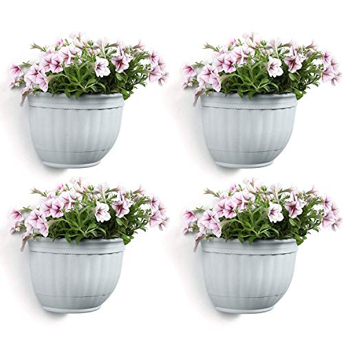 T4U Resin Wall Planter Marble Gray Set of 4, Wall Mounted Garden Plant Flower Pot Basket Container Indoor Outdoor Use for Orchid Herb Aloe Succulent Cactus Home Office Porch Wall Decoration Gift