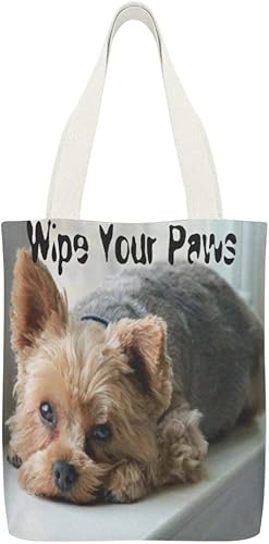 Amazon トートバック キャンバス レディース 手提げ 軽量 軽い 人気 あなたの足を拭くヨーキー Wipe Your Paws キャンパス メンズ ファイル対応 修学旅行 男女兼用 出張 帰省 Owzi トートバッグ