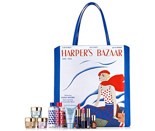 Estee Lauder 8 Pieces Skin Care and Makeup Gift Set with Exclusive Harper's Bazaar Iconic Cover-Print Tote Bag