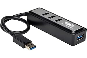 Tripp Lite Portable 4-Port USB 3.0 Superspeed Mini Hub with Built in Cable (U360-004-Mini) Black