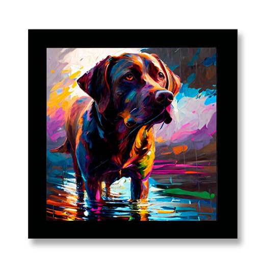 Chocolate Labrador Colourful Framed Print 10×10 Inch – Limited Edition Dog Wall Art in Impressionist Style – Vibrant Modern Square Picture, Ready to Hang – Gift for Dog Lovers
