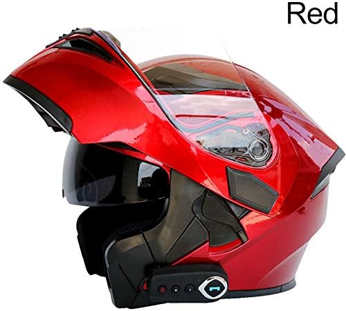 Bluetooth Integrated Modular Flip up Full Face Motorcycle Helmet Sun Shield Mp3 Intercom (Red, XXL)