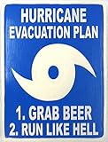 Hand Carved Wooden HURRICANE EVACUATION PLAN, GRAB BEER RUN LIKE HELL Sign