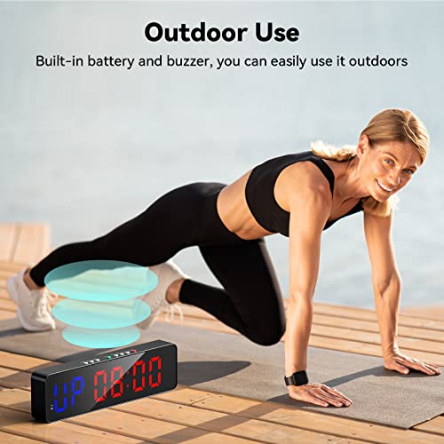 Seesii Gym Timer with Battery 3.0A, Portable Gym Interval Clock with Buttons, Countdown/UP