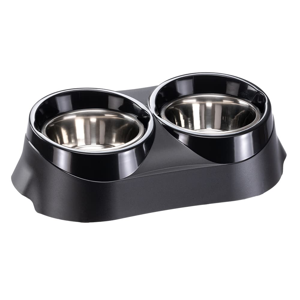 Ferplast Duo Feed Dog Bowl Holder with 2 Stainless Steel Dog Bowls - Non-Slip, Eco-Friendly Double Feeding System for Dogs, 3,6 Liter