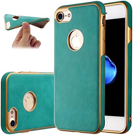 Luxury Leather TPU Cases For Iphone 7 Plus Back Cover Electroplating Frame Hybrid Slim Soft Silicone Cases for Iphone 7 Plus (Turquiose)