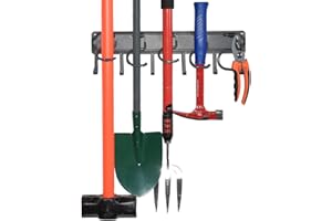 YueTong All Metal Garden Tool Organizer,Adjustable Garage Wall Organizers and Storage,Heavy Duty Wall Mount Holder with Hooks for Broom,Rake,Mop,Shovel.(1 Pack¡ê)