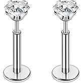 PunkTracker 16g/18g/20g Titanium Steel Threadless Flat Back Cartilage Earrings for Helix/Tragus/Conch/Daith/Earlobe - Nose Studs Lip Rings Labret Monroe Piercing Jewelry for Women Men 2PCS