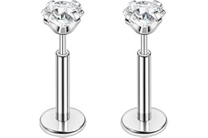 PunkTracker 16g/18g/20g Titanium Steel Threadless Flat Back Cartilage Earrings for Helix/Tragus/Conch/Daith/Earlobe - Nose Studs Lip Rings Labret Monroe Piercing Jewelry for Women Men 2PCS