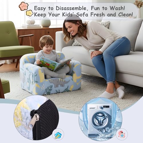 Tiita Kids Sofa, Childrens Couch with Carry Handle, Portable Toddler Foam Sofa Couch,Nursery Kids Couch, Lightweight Kids Chair for Playroom, Dorm Room, Small Space,Faux Fur Dinosaur