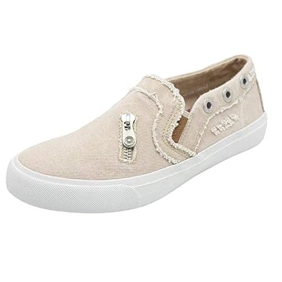 POIUDE Einzelne Schuhe Damen Weiche Flache Knöchel Einzelne Schuhe Leinwand Denim-Reißverschluss Freizeitschuhe