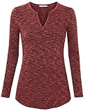 Messic Bottoming Shirt Women, Women's Long Sleeve V-Neck Shirt Collar Casual Fitted Offical Blouse Top Wine,XX-Large