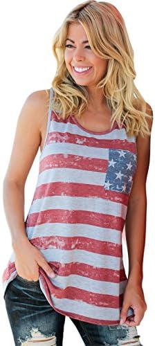 Poptem Women's Racer Back American Flag Tank Tops Patriotic Shirt Sleeveless Bowknot Loose Fit Camisole Tunic