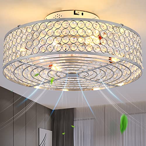 HUEOCZW Ceiling Fan with Light, 20 Inch Crystal