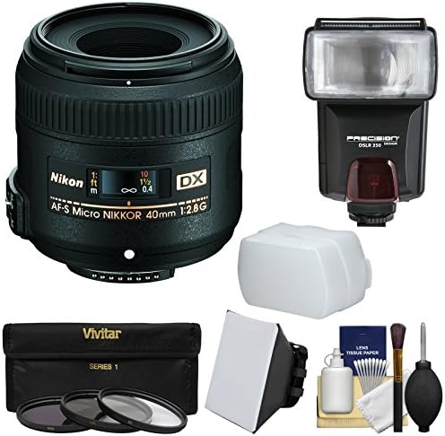 Nikon 40mm f/2.8 G DX AF-S Micro-Nikkor Lens with 3 Filters + Flash &amp; 2 Diffusers + Kit for D3200, D3300, D5300, D5500, D7100, D7200 Cameras