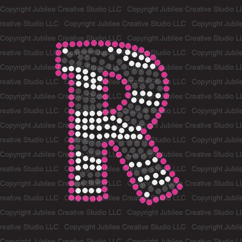 Zebra Letter R Iron On Rhinestone Crystals and Pink Rhinestud T-Shirt Transfer by Jubilee Rhinestones