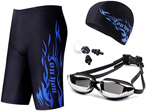 QMSSIC Swimming Kit for Men, Clear Swim Goggles, Swim Cap, and Swimsuit Fifth Pant (XXL)