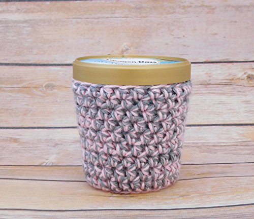 Ice Cream Cozy - Handmade Crochet Pint Sorbet Cozy - Gray and Pink